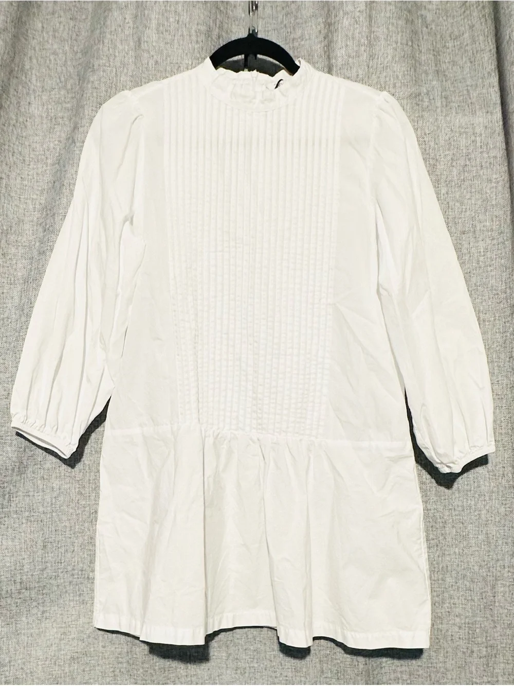 Zara White Long Sleeve Pintuck Tunic Cottagecore Croquette Girl Blouse